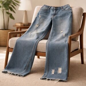 Unbranded Distressed Straight Leg Jeans Studded Raw Hem
